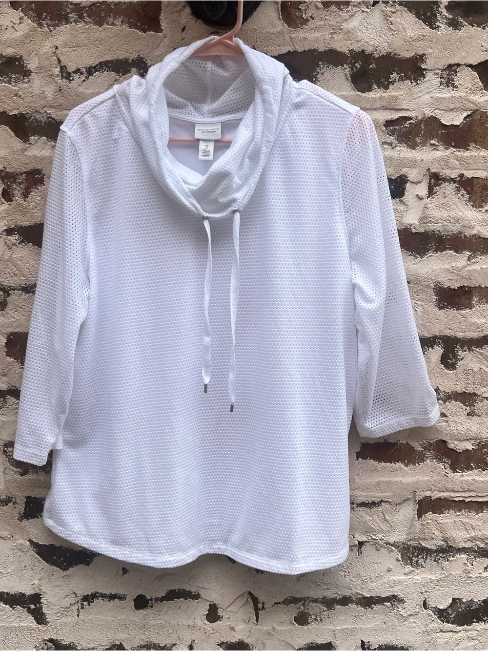 WEEKENDS BY CHICOS  White Mesh Cowl-Neck Top